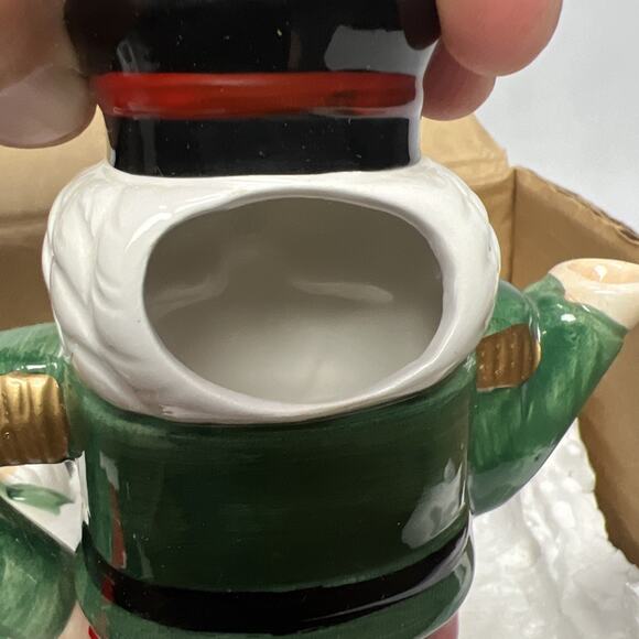 Christmas Nutcracker Cream & Sugar Bowl Set Glazed Ceramic Taiwan - Picture 5 of 7